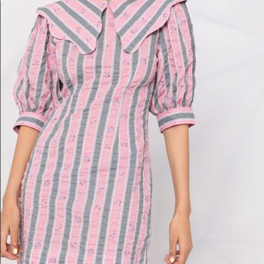 New Without Tags Ganni Stripe Organic Cotton Seersucker Dress Size 34 EU (US 0)